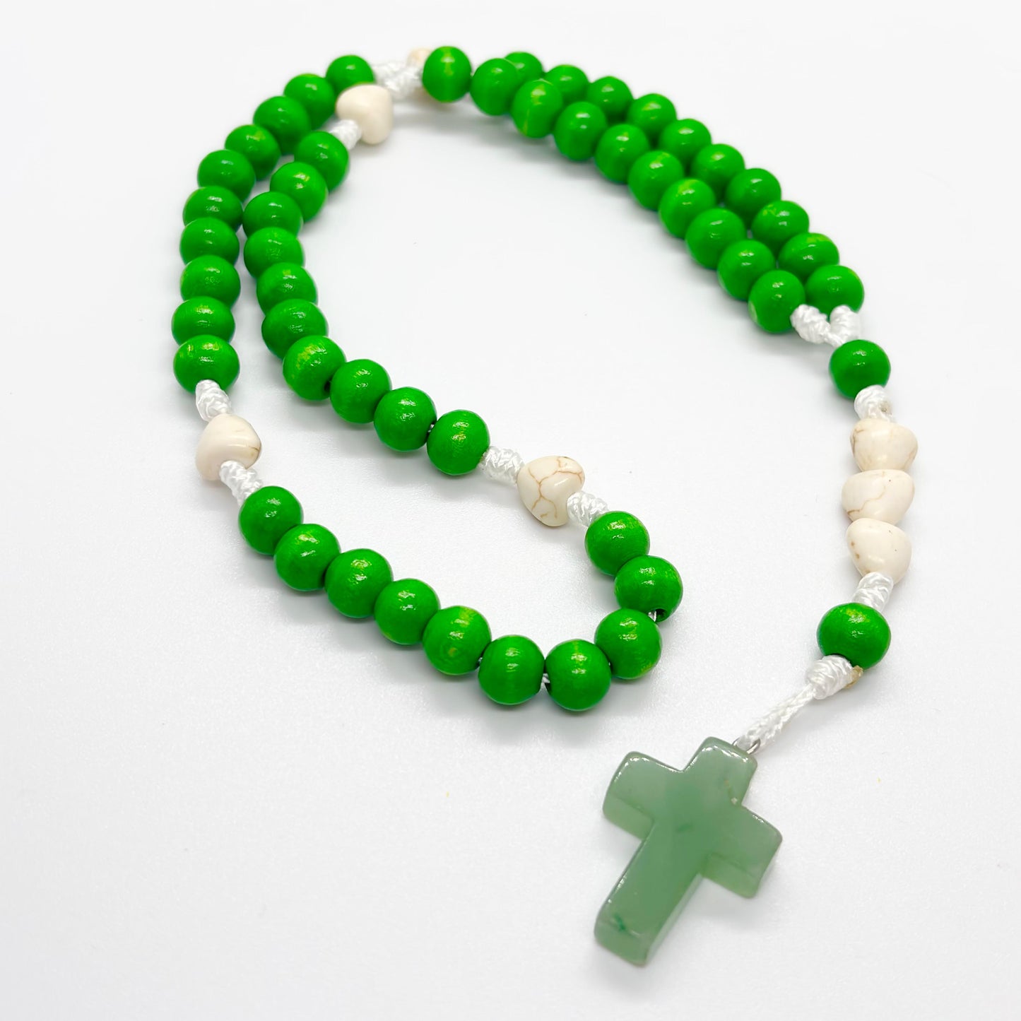 Rosario in corda e legno - croce in pietra