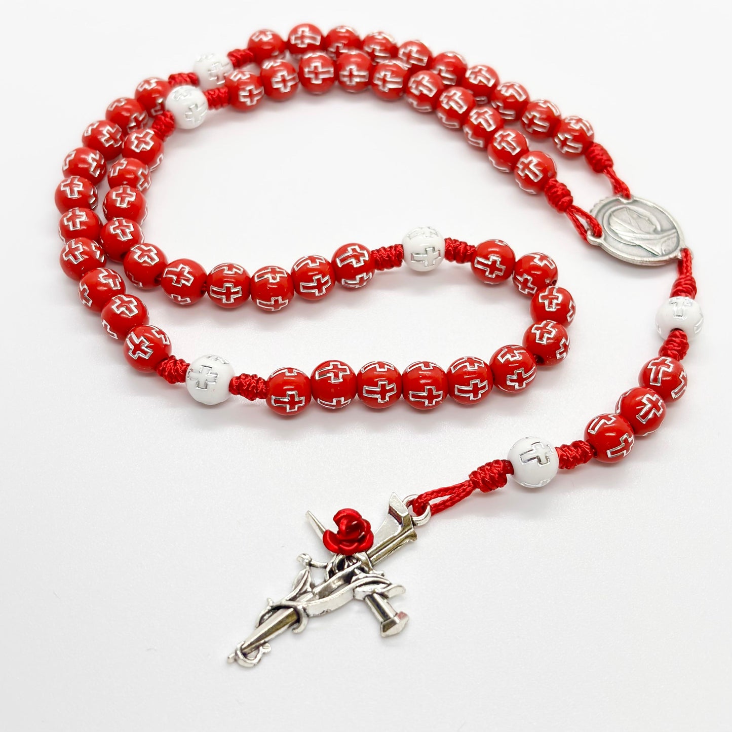 Rosario in corda rosso - Madonna di Lourdes
