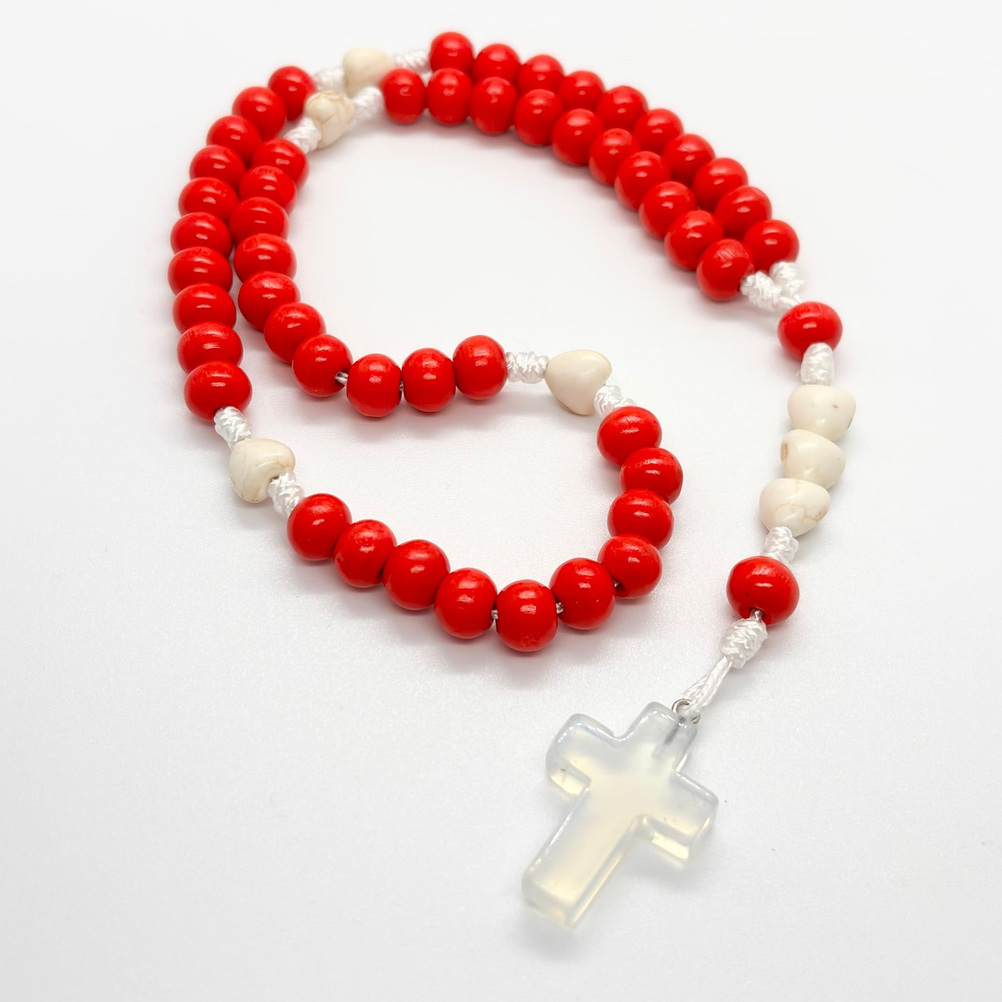 Rosario in corda e legno - croce in pietra