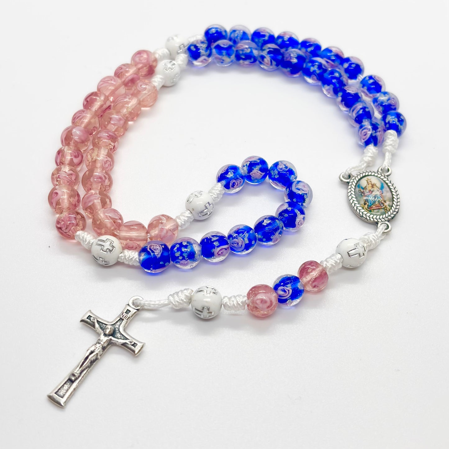 Rosario in vetro Rosa/Blu