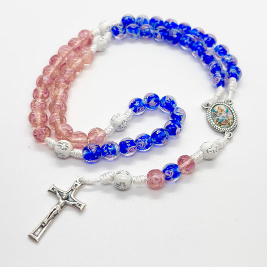Rosario in vetro Rosa/Blu