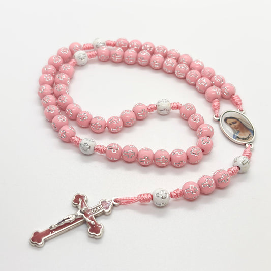 Rosario in corda rosa con Madonna Medugorje