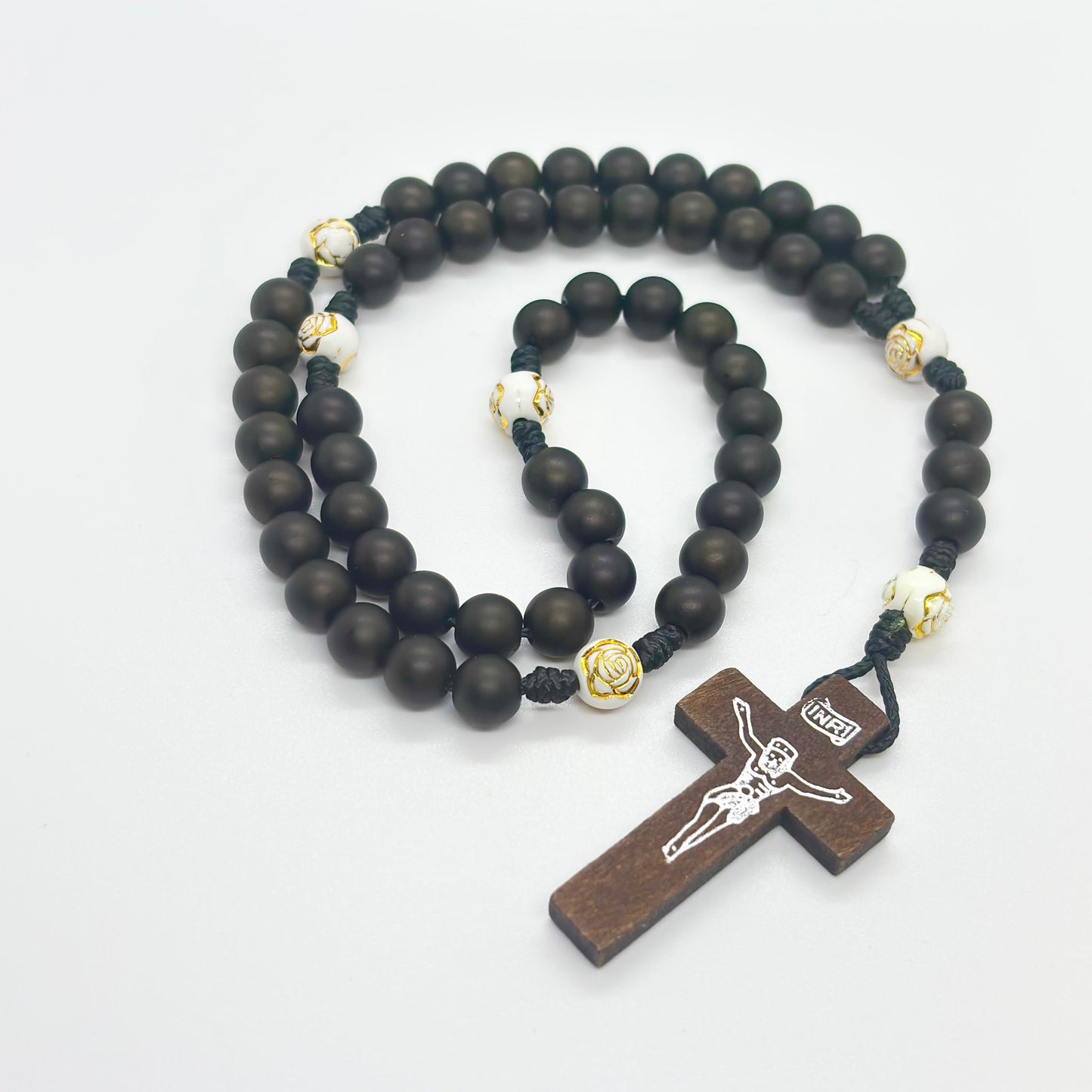 Rosario in corda - Croce in legno
