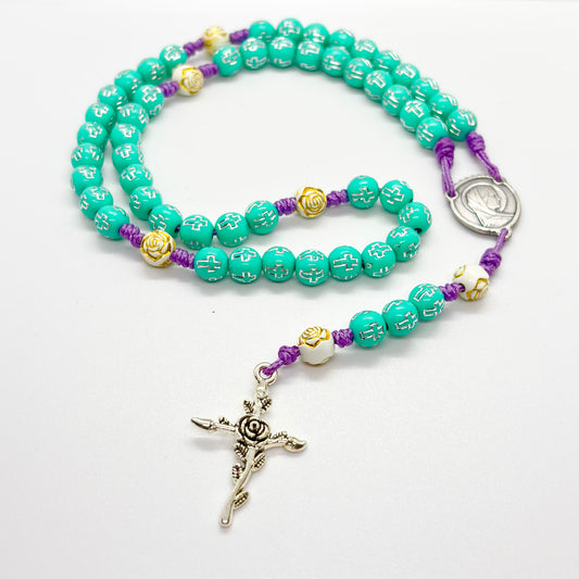 Rosario in corda - color turchese - Madonna di Lourdes