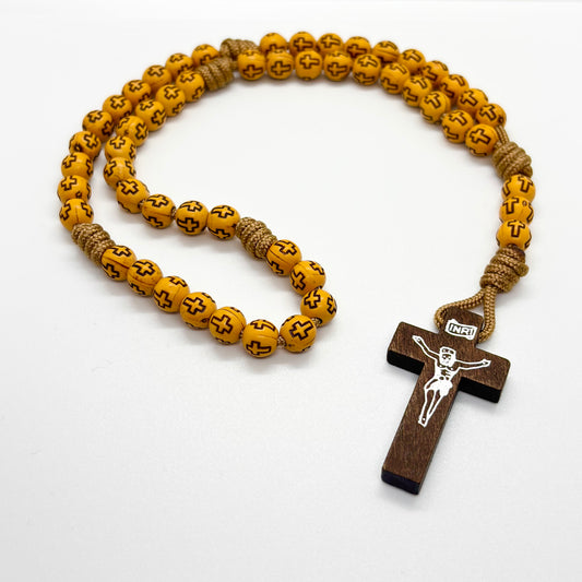 Rosario in corda e croce in legno