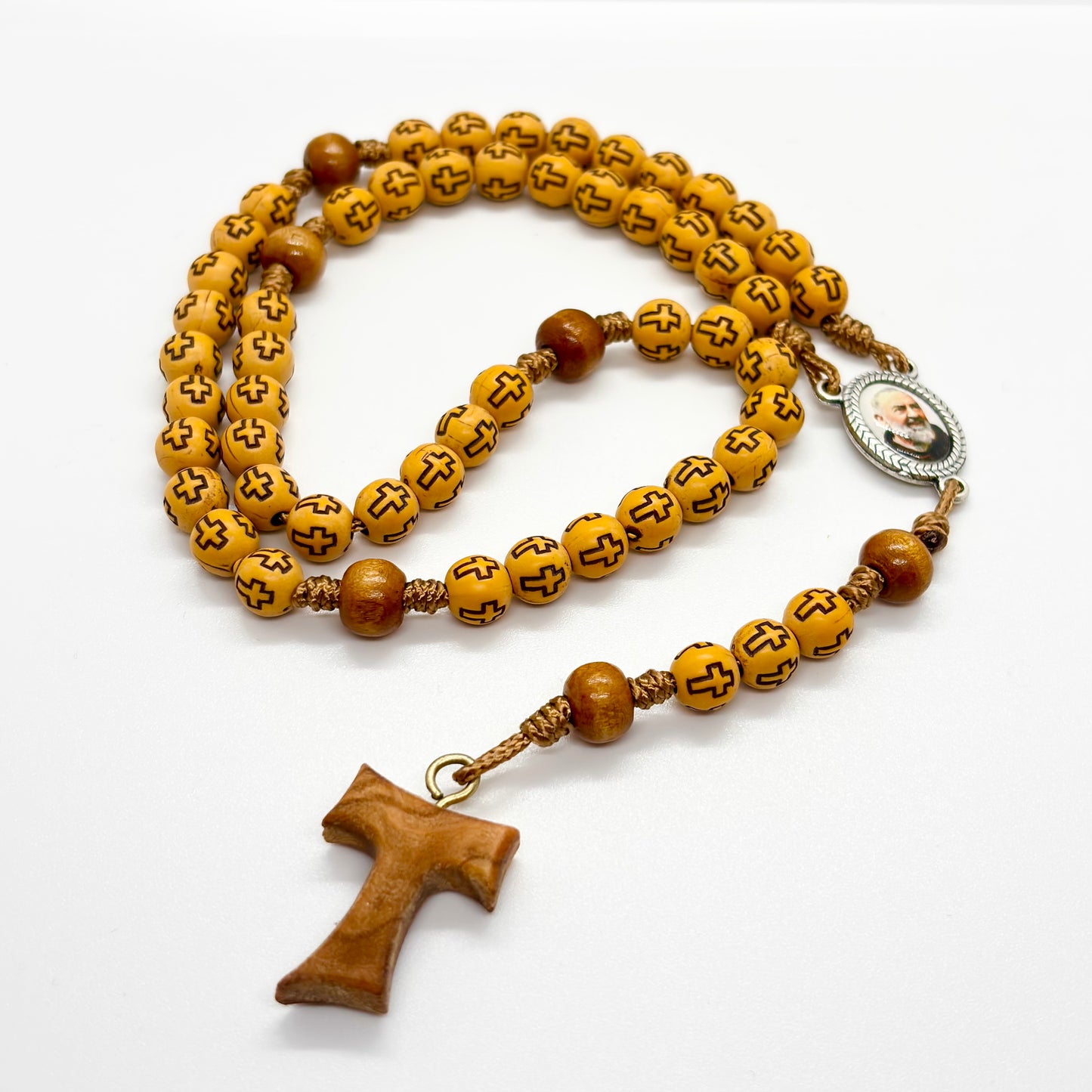 Rosario in corda e legno - San Pio