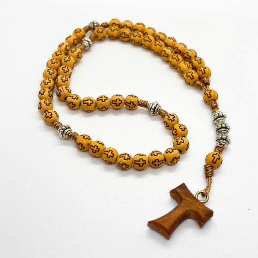 Rosario in corda color legno chiaro - Tau