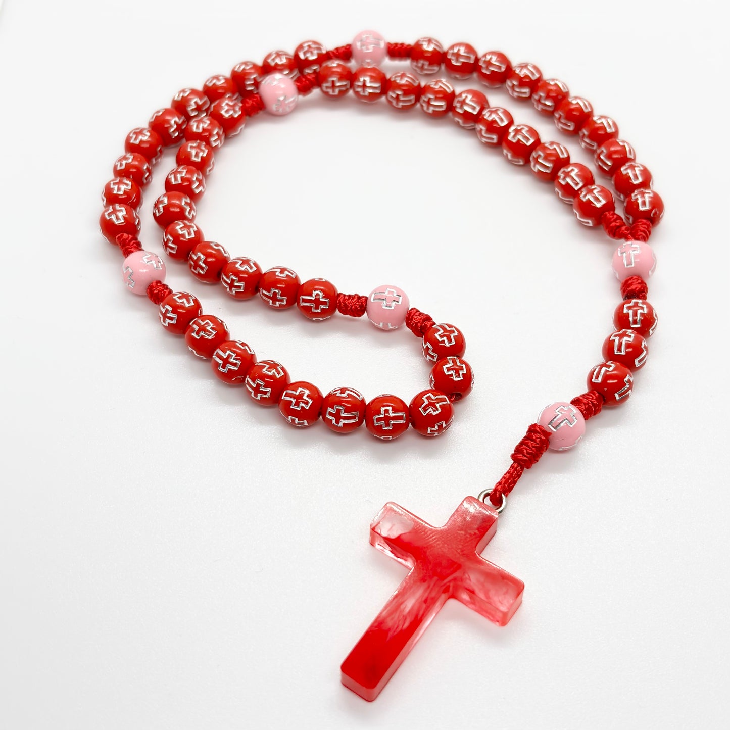 Rosario in corda - Croce in resina colorata