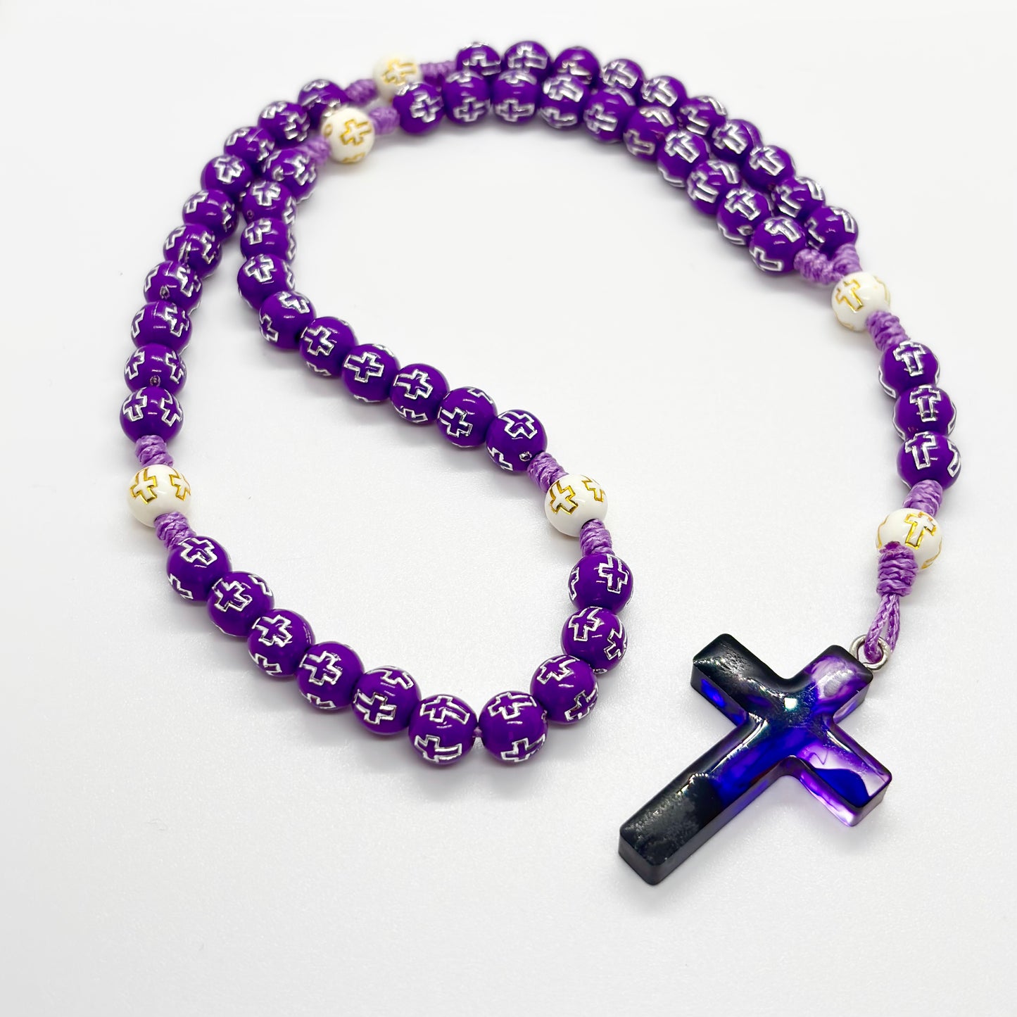 Rosario in corda - Croce in resina colorata