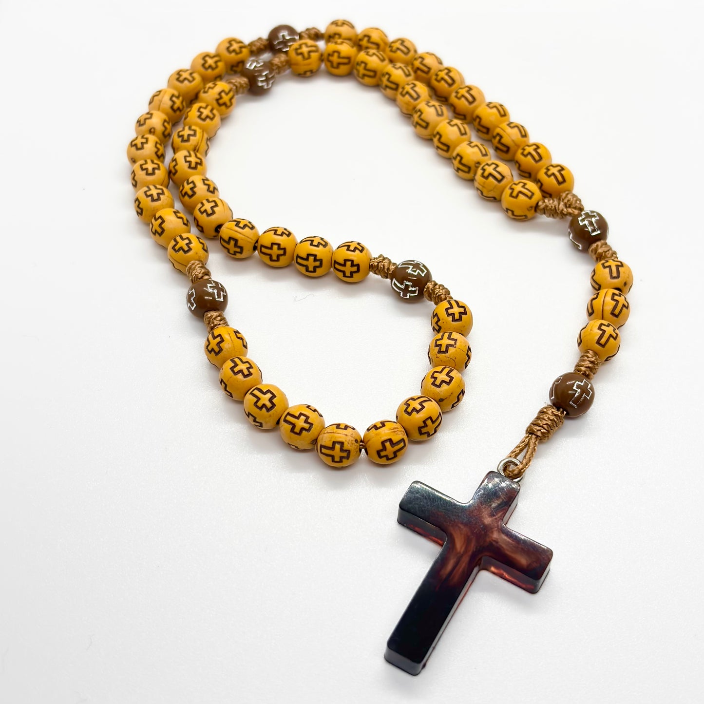 Rosario in corda - Croce in resina colorata