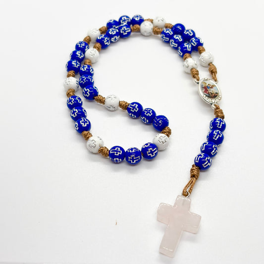 Corona Angelica di San Michele Arcangelo - Blu con croce in pietra naturale