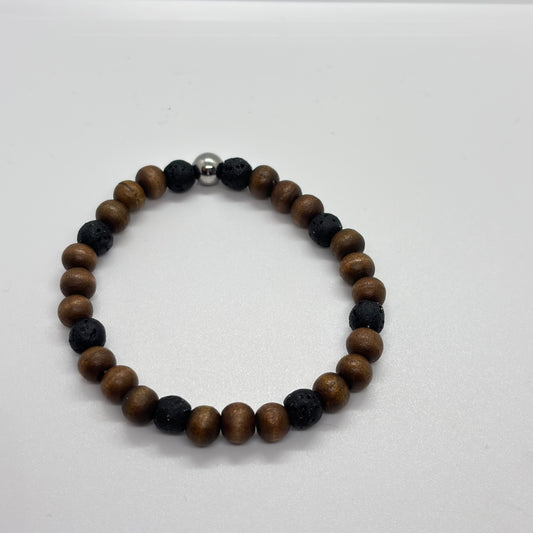 Bracciale in pietra lavica e legno