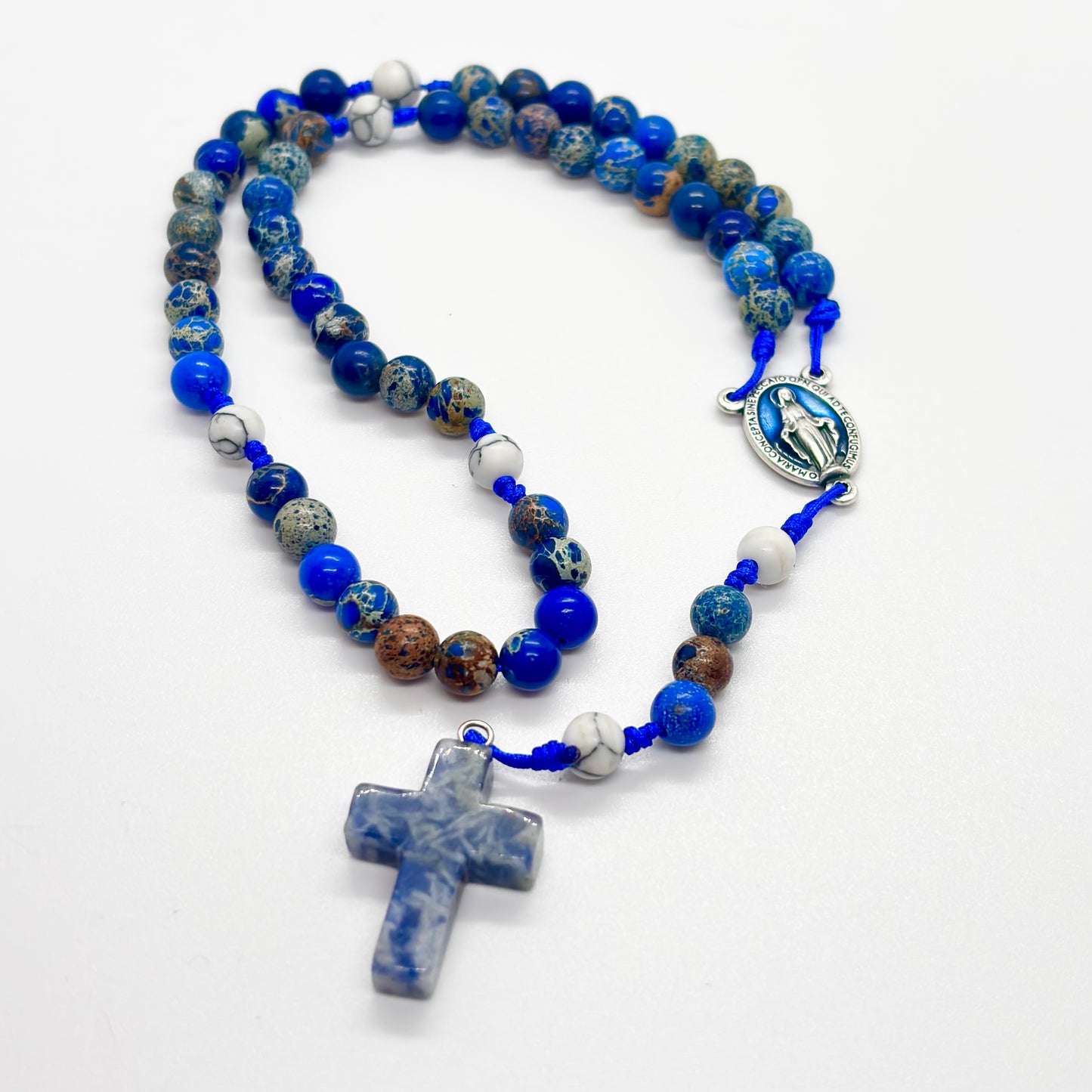 Rosario in corda pietra blu